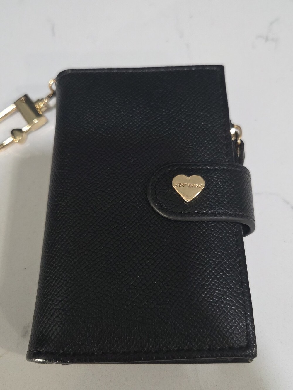 Betsey Johnson Card Holder Wallet Wristlet Keychain Faux Leather Black - Picture 2 of 14